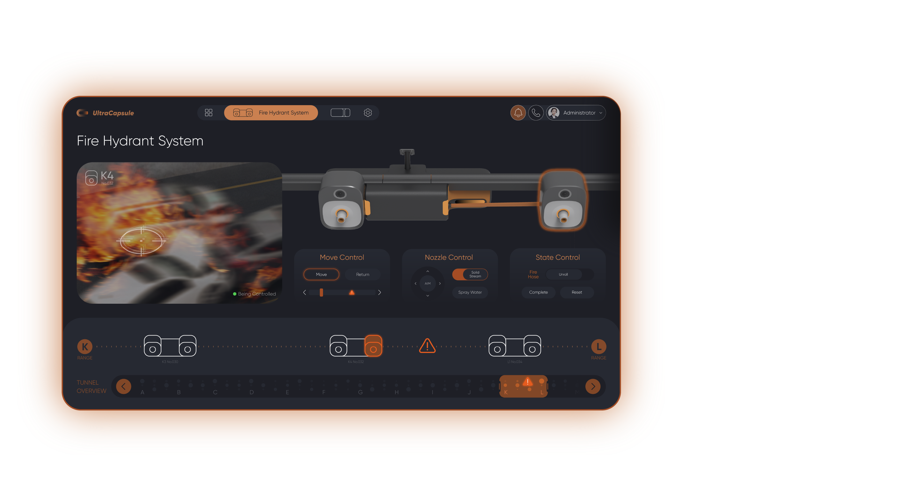 Tunnel detail UI fire hydrant system page