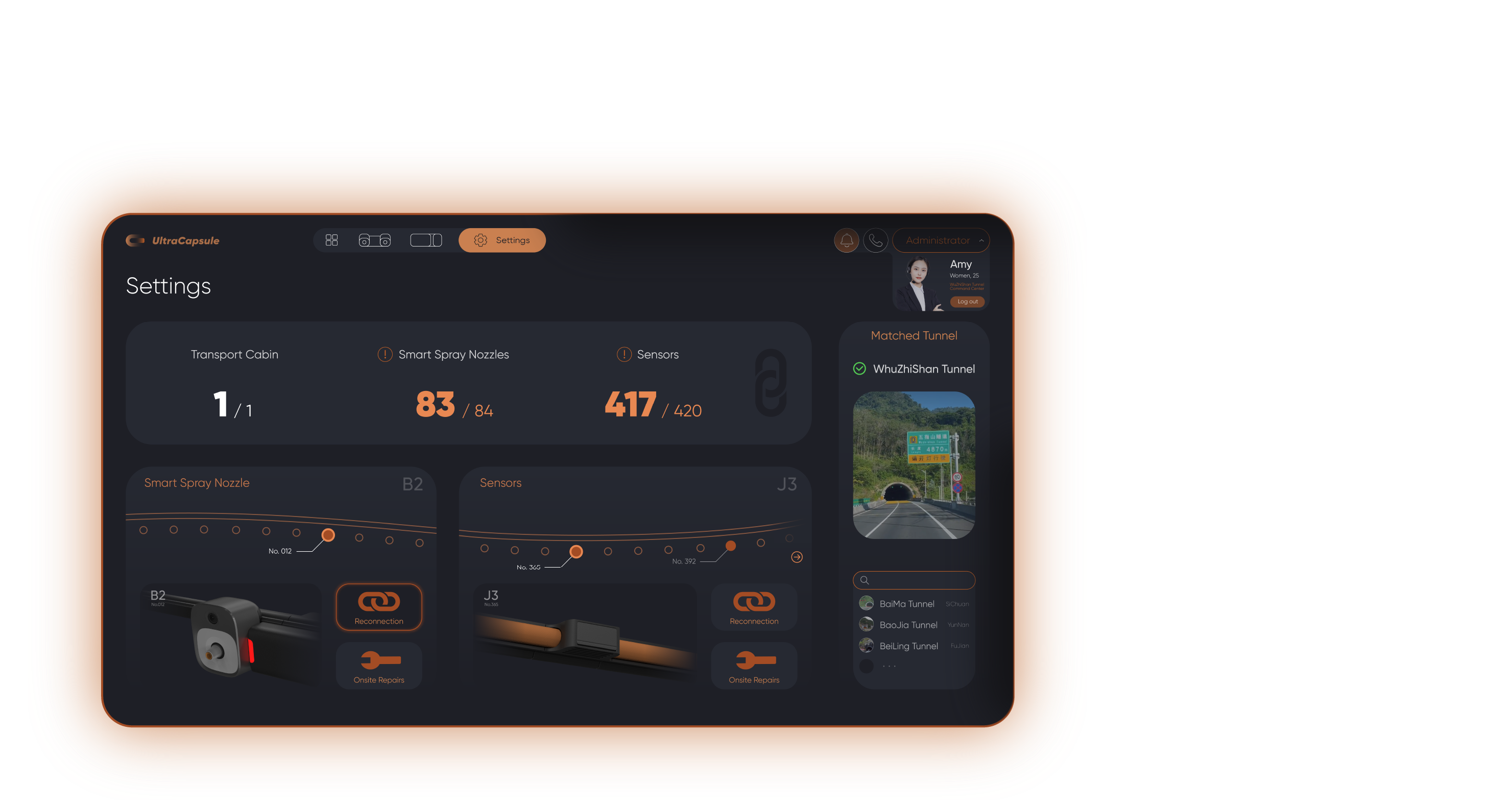 Tunnel detail UI setting and connection page
